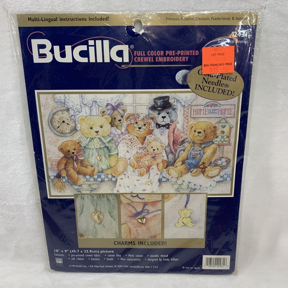 NEW Bucilla Crewel Embroidery Stitchery Kit Teddy‎ Bear Reunion w/ Charms 42431